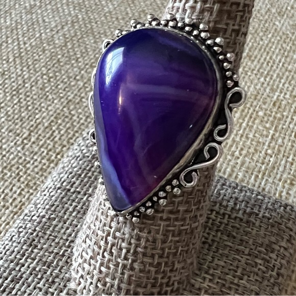 New Purple Agate Stone Crystal Silver Overlay Ring 7 - Picture 3 of 9